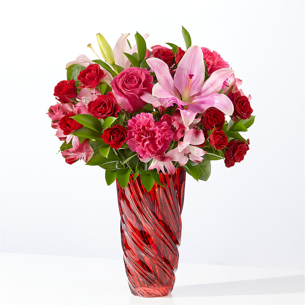 In Love Bouquet with Luxe Swirl Vase – Honey Bee Blooms San Marcos, San Marcos CA