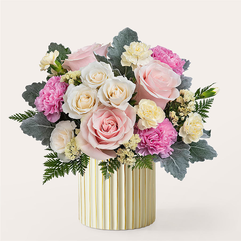 Blissful Moments Bouquet with Ivory Vase – Honey Bee Blooms San Marcos, San Marcos CA