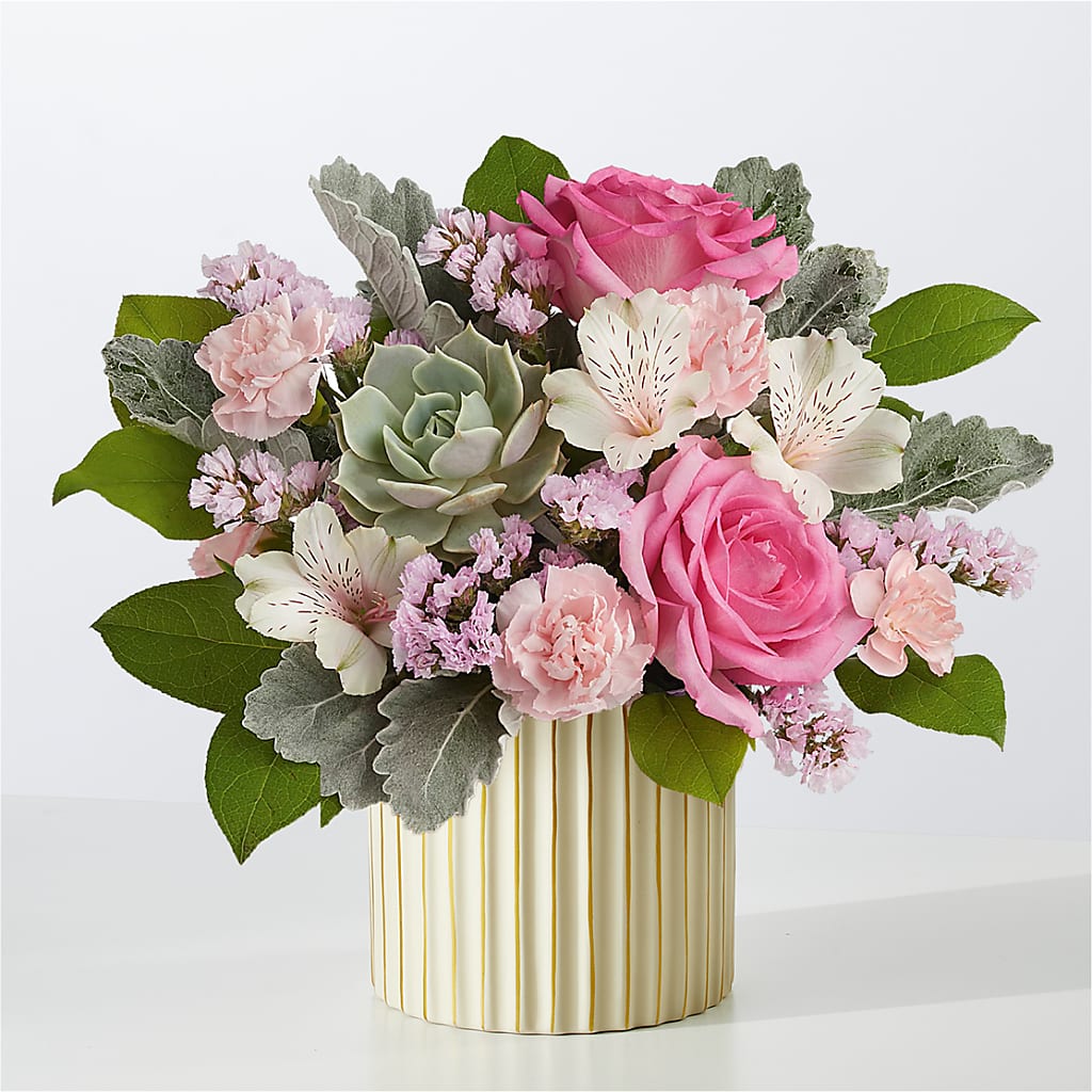 Dusty Rose Bouquet with Ivory Vase – Honey Bee Blooms San Marcos, San Marcos CA