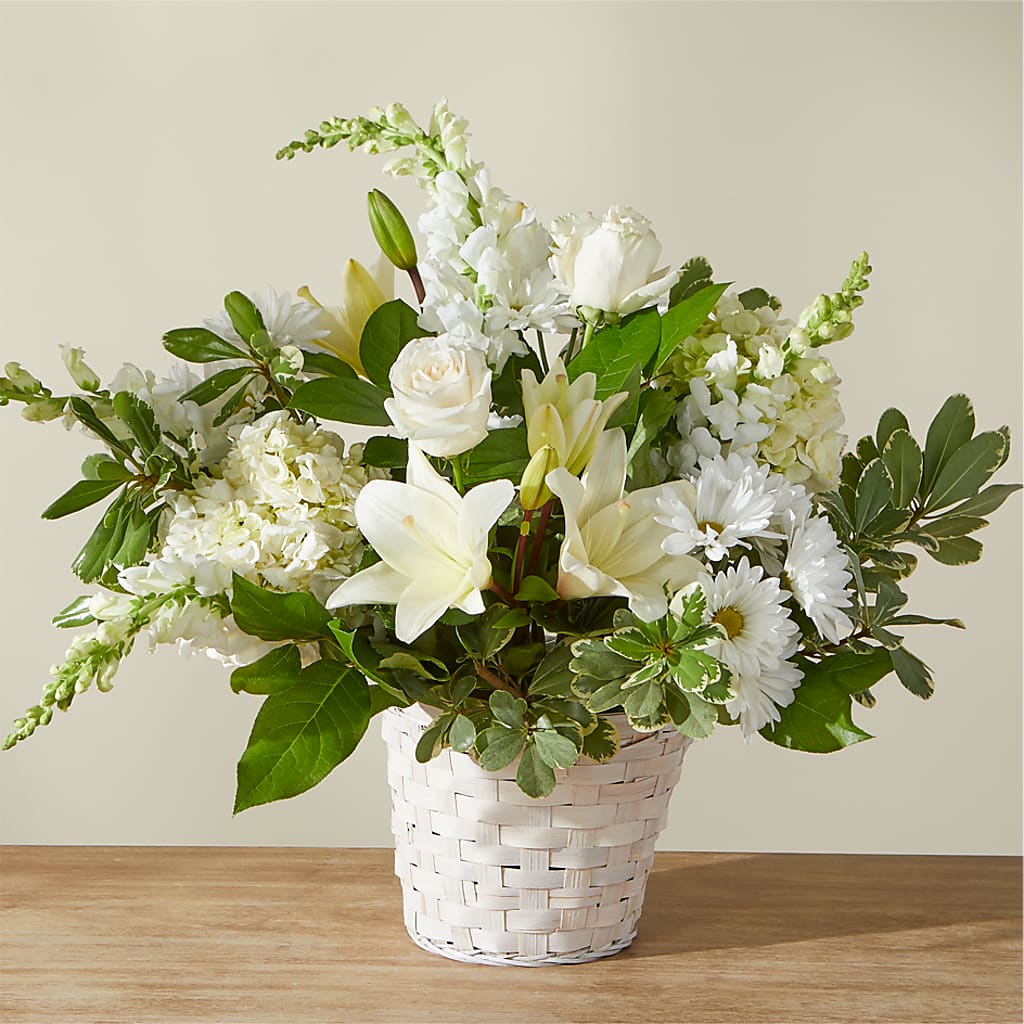 Ivory Elegance Floral Basket – Honey Bee Blooms San Marcos, San Marcos CA