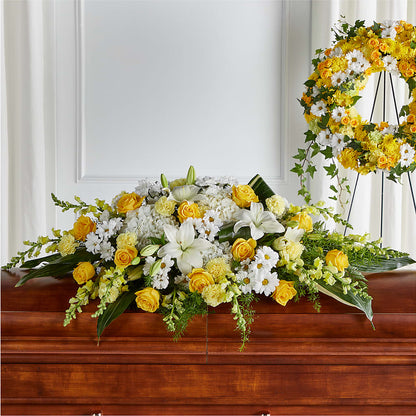 Golden Harmony Casket Spray –  Honey Bee Blooms San Marcos, San Marcos CA