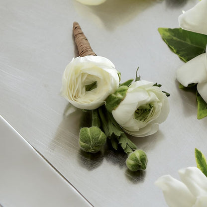 White Ranunculus Boutonniere –  Honey Bee Blooms San Marcos, San Marcos CA